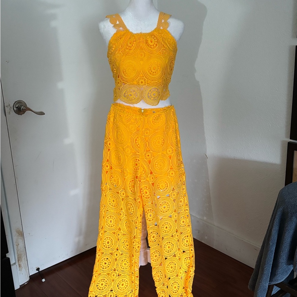 Yellow Lace Women Jumpsuit